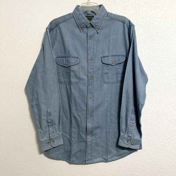 Scandia Denim Color 100% Cotton Long Sleeve Button Front Shirt Men's Medium Reg - Picture 1 of 7
